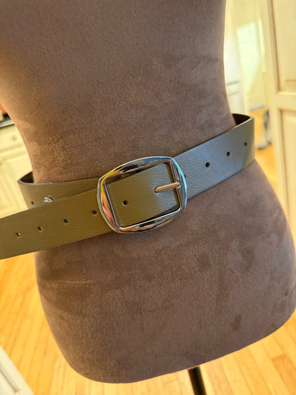 Steve Madden Olive Green Belt with Shiny Silver Buckle